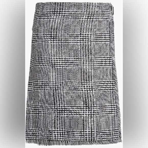Warped Houndstooth Fringe Trim Wrap Skirt - Picture 7 of 10